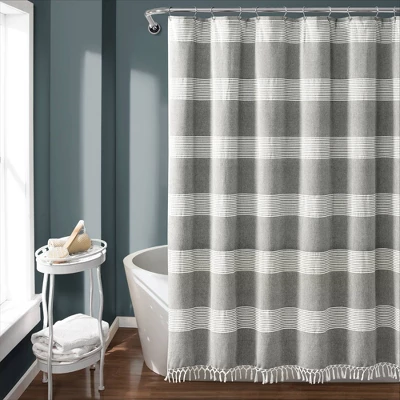 Tucker Stripe Yarn Dyed Cotton Knotted Tassel Shower Curtain - Lush Décor 5 Tucker Stripe Yarn Dyed Cotton Knotted Tassel Shower Curtain - Lush Décor - Image 5