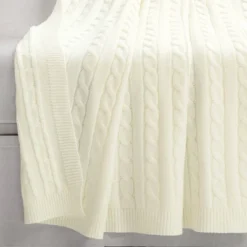 50"x60" Cable Soft Knitted Throw Blanket With Border - Lush Décor -Beautiful House GUEST d9e32aed 568c 4581 9755 a4b2481eb42a