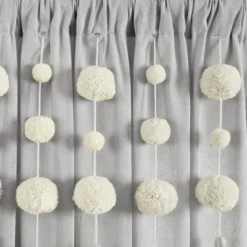 Lush Décor Boho Pom Pom Tassel Linen Window Curtain Panel Light Gray Single 52X95