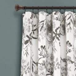 2pk 52"x84" Light Filtering Botanical Garden Curtain Panels Gray/White - Lush Décor