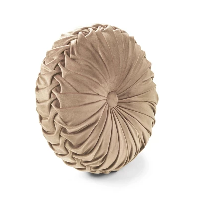 18" Velvet Round Throw Pillow Beige - Lush Décor 2 18" Velvet Round Throw Pillow Beige - Lush Décor - Image 2