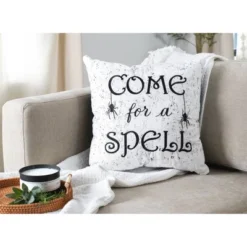 18"x18" 'Come For A Spell' Halloween Square Throw Pillow White/Black - Lush Décor 5 18"x18" 'Come For A Spell' Halloween Square Throw Pillow White/Black - Lush Décor -Beautiful House GUEST e37e983d c34e 4666 b9bc 2e3f54d45920