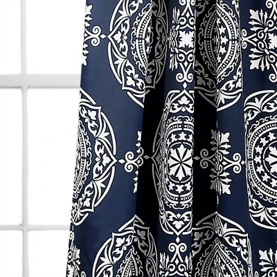 2pk 52"x95" Light Filtering Karmen Medallion Curtain Panels Navy - Lush Décor: 95 Inch Window Curtains, Back Tab 2 2pk 52"x95" Light Filtering Karmen Medallion Curtain Panels Navy - Lush Décor: 95 Inch Window Curtains, Back Tab - Image 2