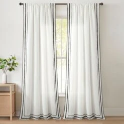Lush Décor Olivia Ric Rac Embroidery Border Window Panel Light Linen/Black Single 42x84