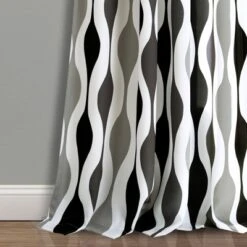 Lush Décor Mid Century Geo Light Filtering Window Curtain Panels Black/Gray 52X108 Set