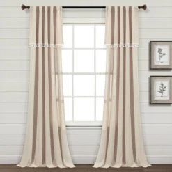 Set Of 2 (84"x52") Ivy Tassel Faux Linen Light Filtering Window Curtain Panels - Lush Décor -Beautiful House GUEST ecac8643 85db 4c50 ace7 222dde91d451