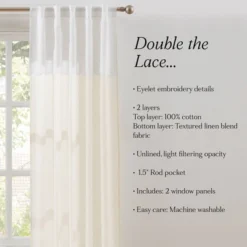 38"x84" Lush Decor Brigitte Embroidery Eyelet Scalloped Edge Window Curtain Panels Neutral Pair