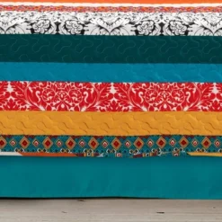 Twin Boho Stripe Quilted Daybed Cover Set Turquoise/Tangerine - Lush Décor