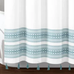 72"x72" Breezy Chic Tassel Jacquard Eco-Friendly Recycled Cotton Shower Curtain Blue - Lush Décor -Beautiful House GUEST f278ddeb 6f46 4a02 9413 db7c7590e88e
