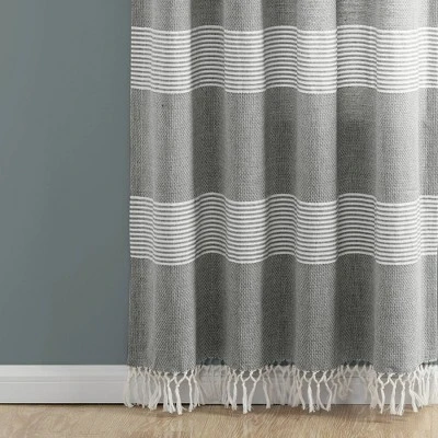 Set Of 2 Farmhouse Tucker Stripe Yarn Dyed Cotton Knotted Tassel Light Filtering Window Curtain Panels - Lush Décor 2 Set Of 2 Farmhouse Tucker Stripe Yarn Dyed Cotton Knotted Tassel Light Filtering Window Curtain Panels - Lush Décor - Image 2