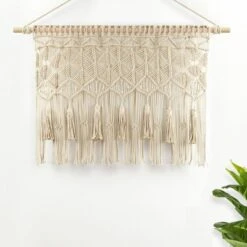 40"x30" Boho Macrame Tassel Cotton Window Valance Tan - Lush Décor