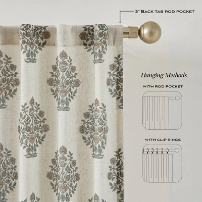 37"x84" Lush Decor Sofia Flower Block Bouquet Linen Textured Window Curtain Panels Clay/Teal Pair 3 37"x84" Lush Decor Sofia Flower Block Bouquet Linen Textured Window Curtain Panels Clay/Teal Pair - Image 3