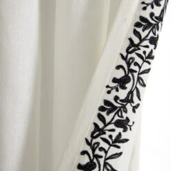 Lush Décor Luxury Modern Flower Linen Like Embroidery Border Window Curtain Panel Off White/Black Single 52X84 -Beautiful House GUEST f78d83cf 6851 4d53 9fe9 126b155dee2b