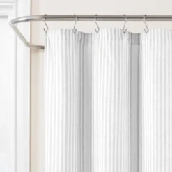 72"x72" Drew Stripe Farmhouse Silver-Infused Antimicrobial Shower Curtain Gray - Lush Décor