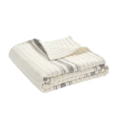 50"x60" Farmhouse Striped Kantha Pick Stitched Yarn Dyed Cotton Woven Throw Blanket - Lush Décor -Beautiful House GUEST f9773588 5c3f 4388 96d0 9fe285a7dd41