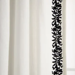 Lush Décor Luxury Modern Flower Linen Like Embroidery Border Window Curtain Panel Off White/Black Single 52X84 -Beautiful House GUEST fb2a3f1f 336e 411b a588 f287d01319f0