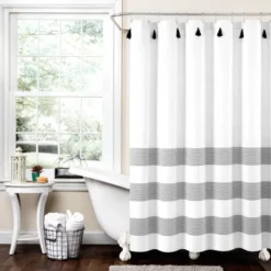 72"x72" Boho Tassel Striped Yarn Dyed Eco Friendly Recycled Cotton Shower Curtain - Lush Décor -Beautiful House GUEST fb725055 85cd 4954 bc45 05ccb7c5ea65