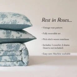 Lush Décor Rose Garden Pick Stitch Jacquard Matelasse Coverlet Blue