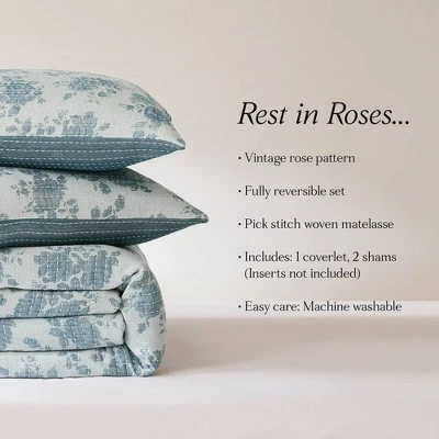 Lush Décor Rose Garden Pick Stitch Jacquard Matelasse Coverlet Blue 1 Lush Décor Rose Garden Pick Stitch Jacquard Matelasse Coverlet Blue
